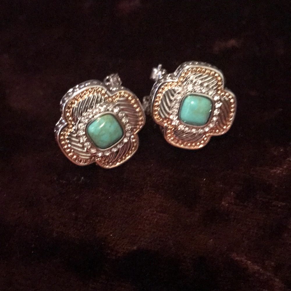 Silver plated and turquoise French back earring